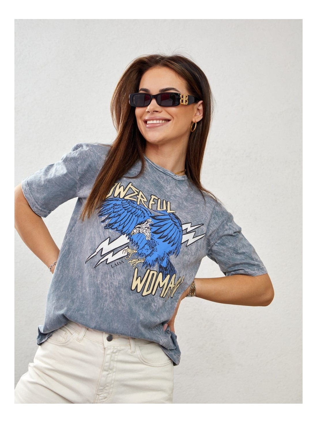 Tricou largi gri cu imprimeu 3857 - Magazin online - Boutique